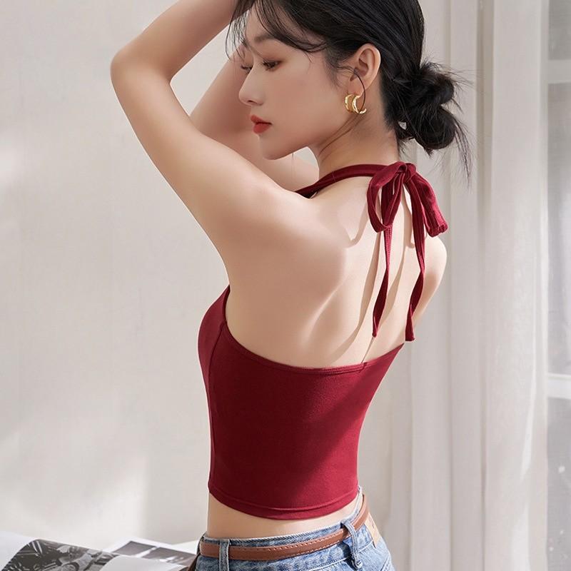 Cotton Sleeveless Tank Top For Women With Backless Design And Chest Pad For Summer Casual Wear