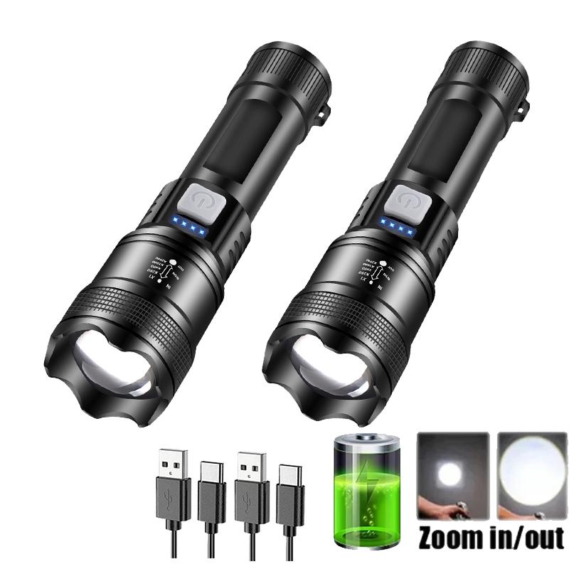 Мощный светодиодный фонарь P70 для кемпинга, USB-зарядка, с зумом, водонепроницаемый, портативный рабочий свет, 4 режима освещения, встроенный аккумулятор