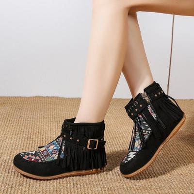 Женские ботинки короткие ботинки осень и зима новые большой размер заклепки плоская подошва бахрома детские