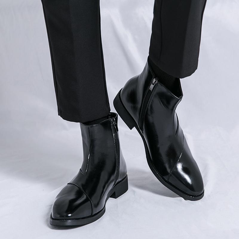 Fashion Men High Top Platform Casual Leather Shoes Man Japan Harajuku Korean Streetwear Fashion Business Wedding Leather Shoes