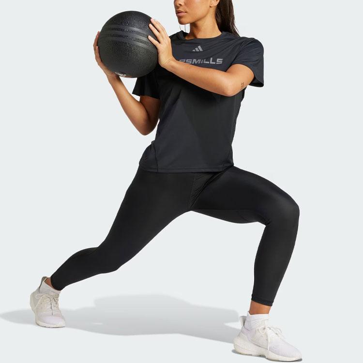 Adidas Футболка с коротким рукавом Les Mills Letter Print Sports Fitness, женская, черная IX7983