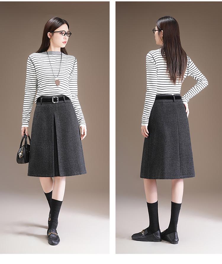 Elegant High-Waisted Woolen A-line Midi Skirt - Winter 2025