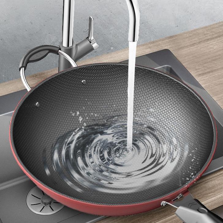 Бытовая сковорода с антипригарным покрытием Wok с меньшим количеством маслянистого дыма, железная сковорода, индукционная плита, газовая универсальная 30-36 см