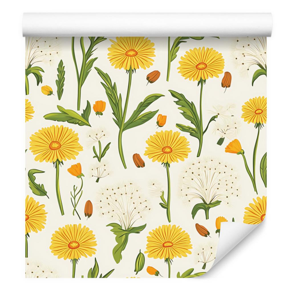 Dandelion Wallpaper White, Cream and Lime 50x1000