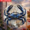 2D Flat 20*20cm1pc Blue Crab Pattern High Quality Round Pendant, Marine Life Wooden Art Decorative Plate, restaurant&Bathroom&Farmhouse Wall Plaque