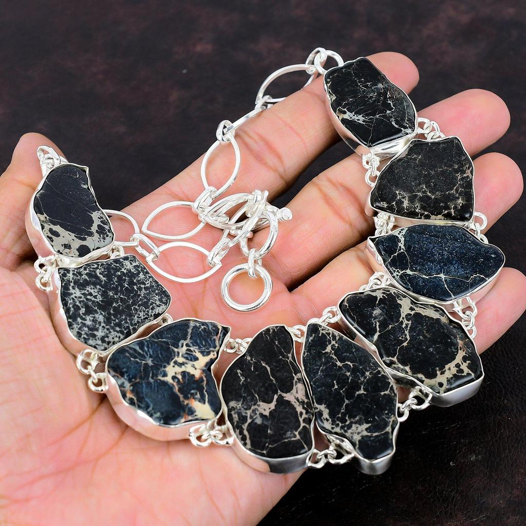 Ожерелье из яшмы из осадков Черного моря, драгоценный камень, ожерелье ручной работы, ожерелье из стерлингового серебра 925 пробы, регулируемое ожерелье-цепочка, серебряные украшения для подарка