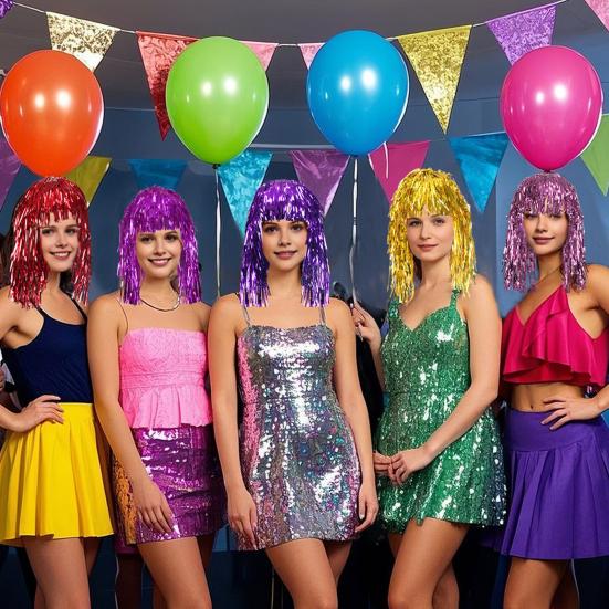 Yousheng Фольгированная мишура парики и маскарадный костюм диско-тематический наряд с бахромой и эластичной талией металлические косплей танцевальные принадлежности