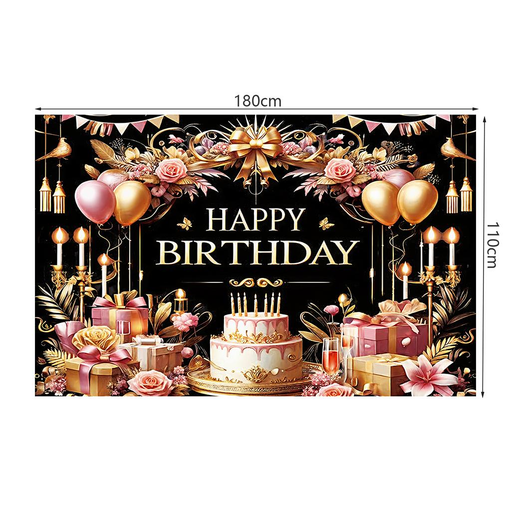 С Днем Рождения Декорации Фон Розовые Цветы Воздушные Шары Подарки Торт Тема Флажки Баннер Украшения на День Рождения Товары