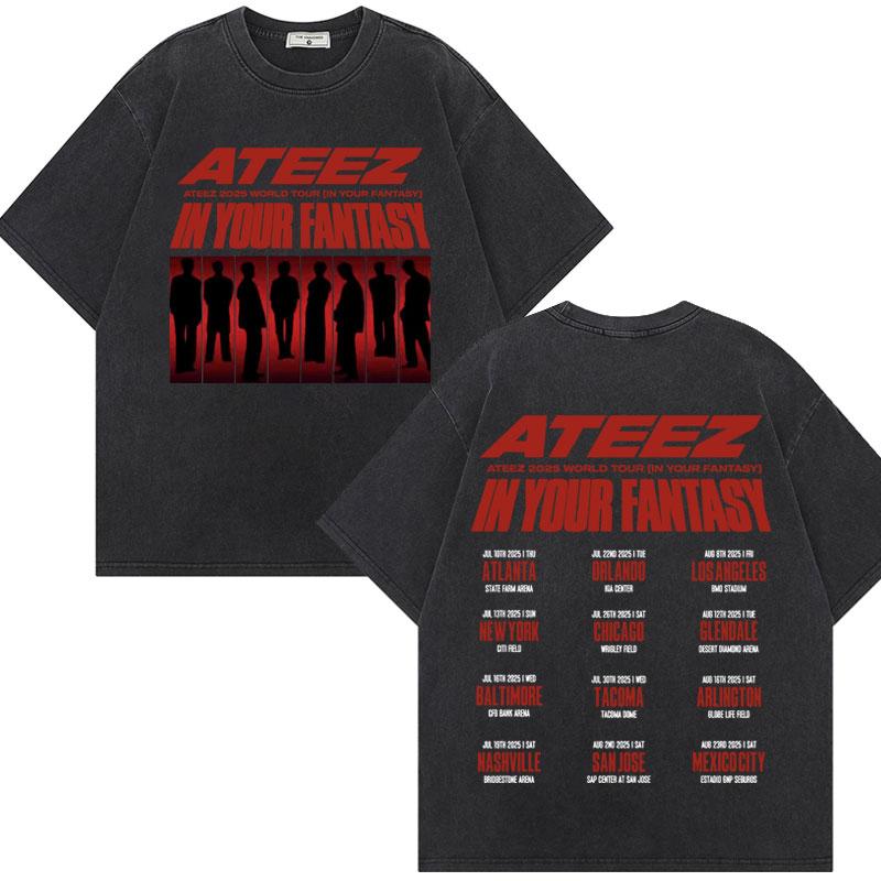 ATEEZ World Tour in Your Fantasy Graphic T Shirt Harajuku Kpop Vintage Washed Tshirt Unisex Fashion Casual Cotton Tshirts