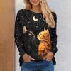 Autumn Women's T-shirt Funny Kitten Graphic Print  Female Clothing Cat Tops Street Casual Round Neck Long Sleeve T-shirt