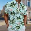 Men's Shirt Polo Casual Zip Short Sleeve Fashion Casual Zipper Summer Spring Regular Fit Hawaiian Coconut Tree 3D Print Shirt