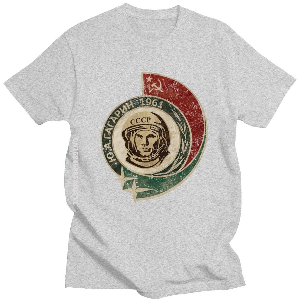 Retro 1961 CCCP Yuri Gagarin Tshirts Unisex ONeck Women Unisex USSR Cosmonaut T Shirt Soviet Union Astronaut Tshirt Cotton Tee Top