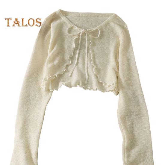 Солнцезащитный трикотажный кардиган для женщин с завязками спереди, длинными рукавами, прозрачной сеткой, пляжной накидкой с оборками и тонкими рубашками с защитой от ультрафиолета