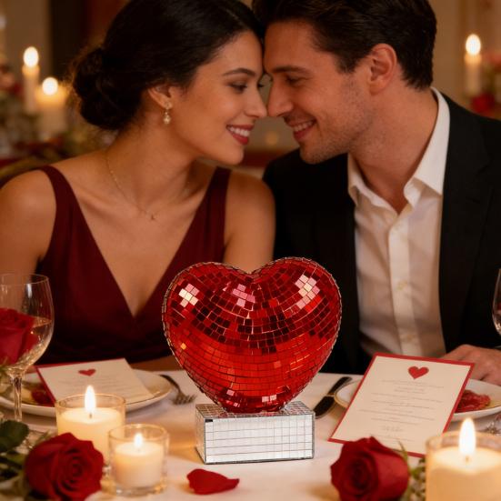 Фигурка Диско Сердце Блестящая Красная Розовая Сердцевидная Настольная Центральная Композиция Романтическое Отражающее Диско Зеркальное Сердце для Дня Святого Валентина Юбилея Свадьбы