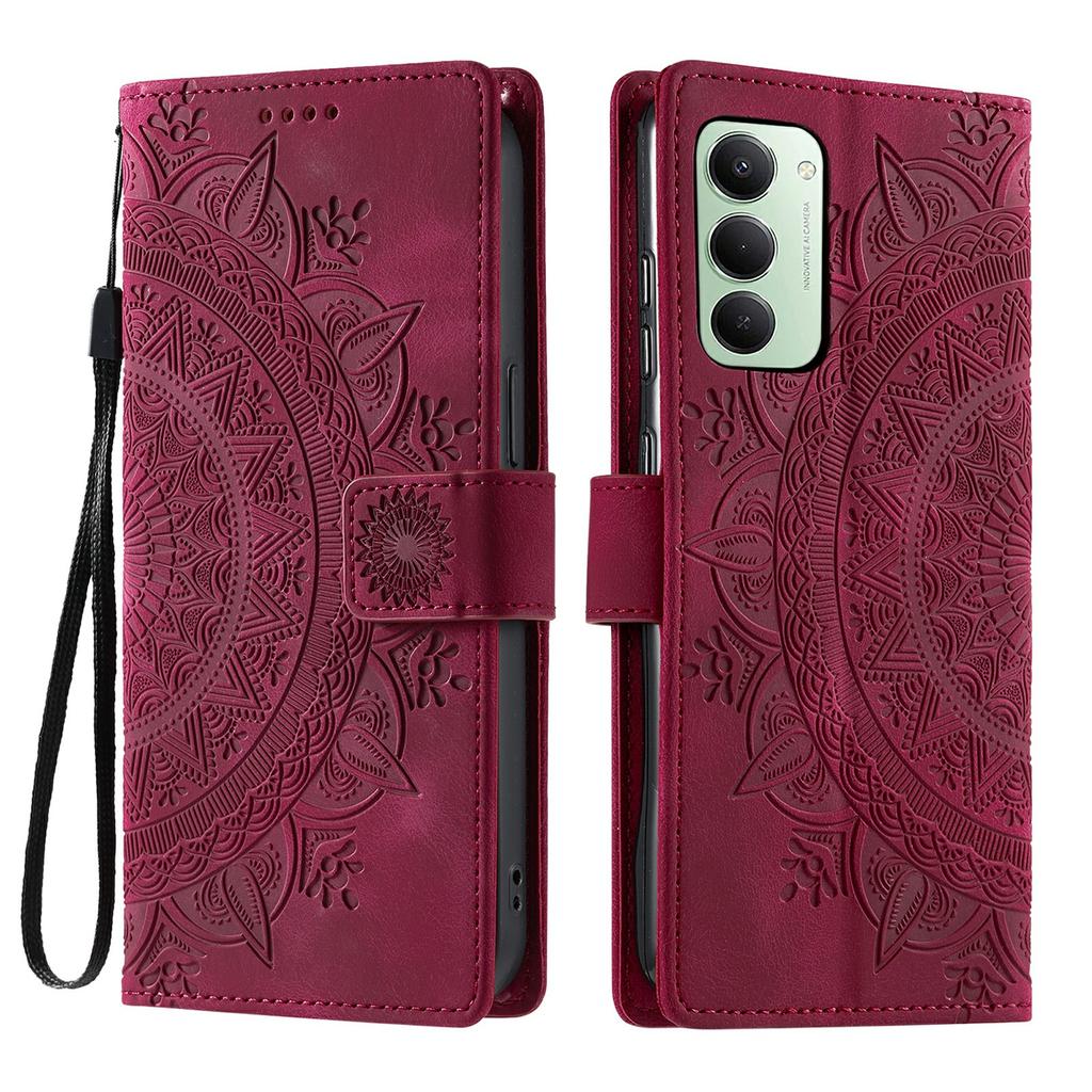 For Xiaomi Redmi 15 5G (EU) (171mm)/4G (EU) (171mm) Case Imprinted Totem Skin Feel Wallet Leather Phone Cover with Hand Strap