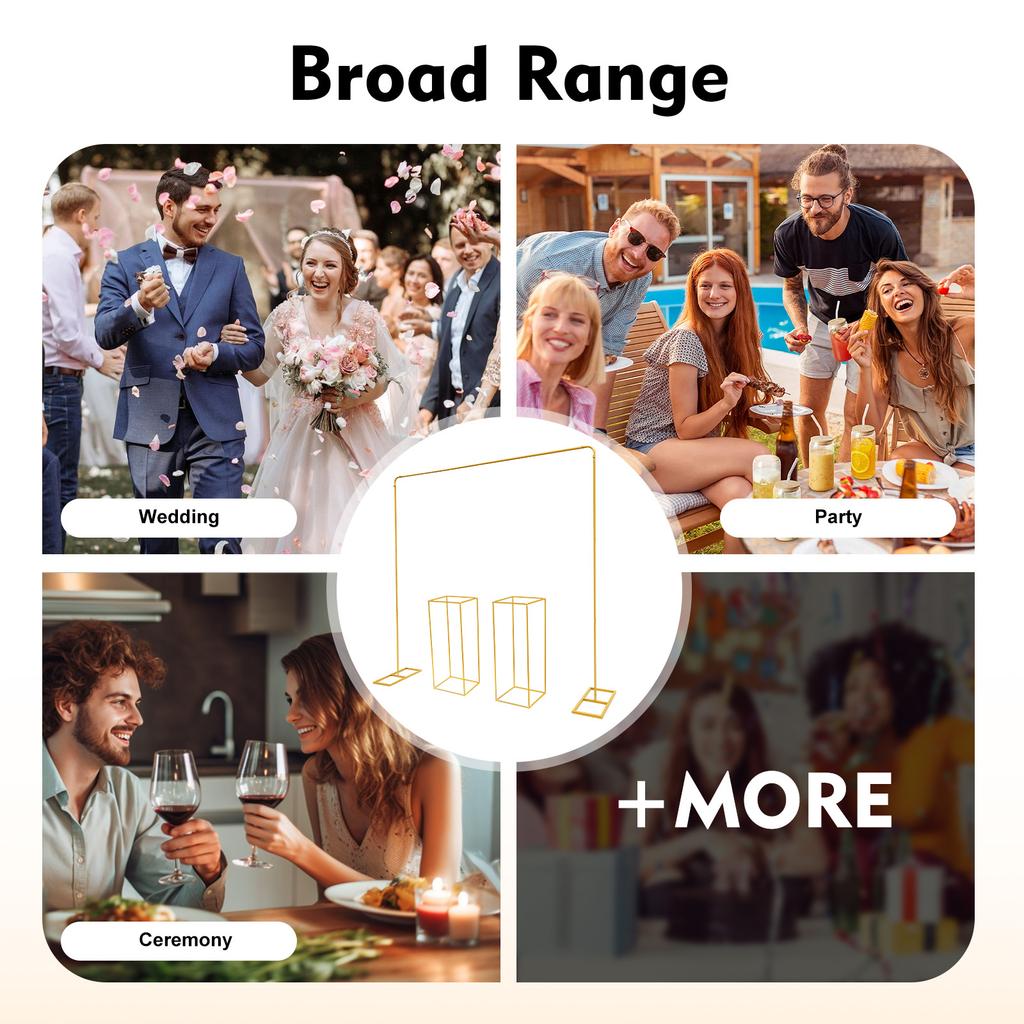 Wedding Backdrop Stand Gold, 6.56FT Balloon Arch Stand Kit with Flower Stands for Party Photo Booth Background