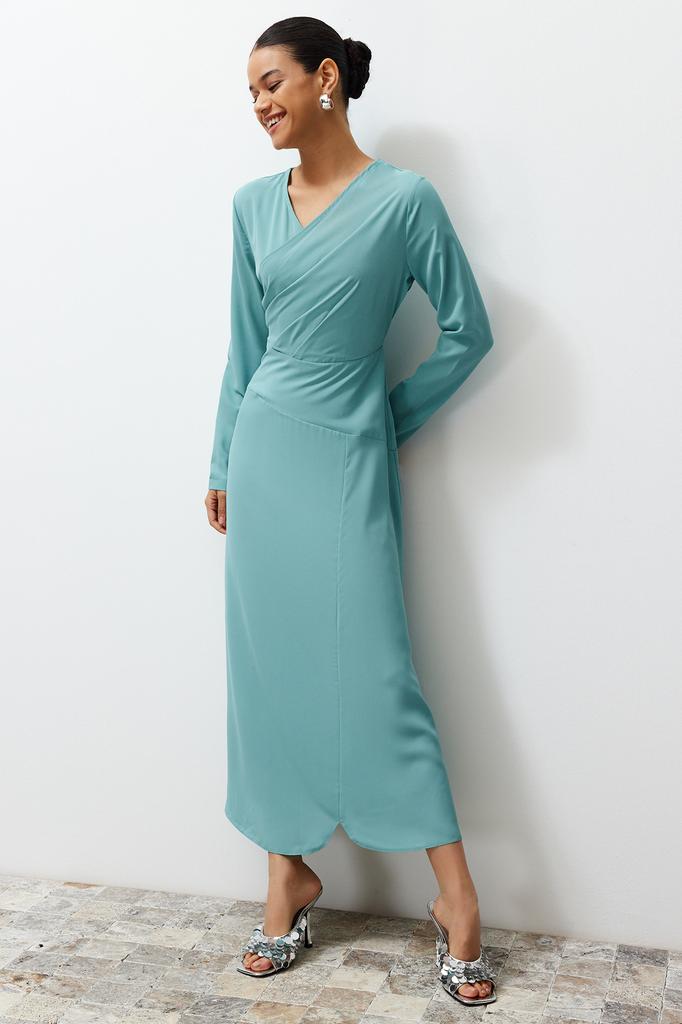 Женская мода новое вечернее платье в хиджабе цвета хаки двубортное тканое атласное вечернее платье с воротником