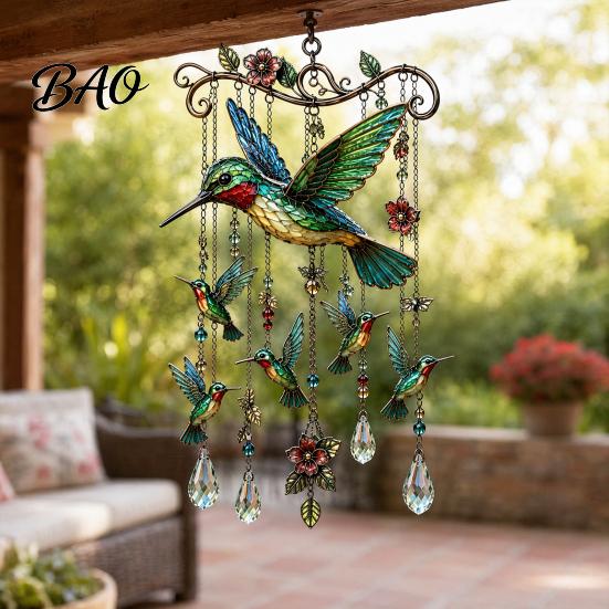 Natural White Noise Chime Graceful Bird Wind Chimes, Chimes for Outside, Metal Hanging Crystal Suncatchers with Pendants Garden Yard Decor Bead