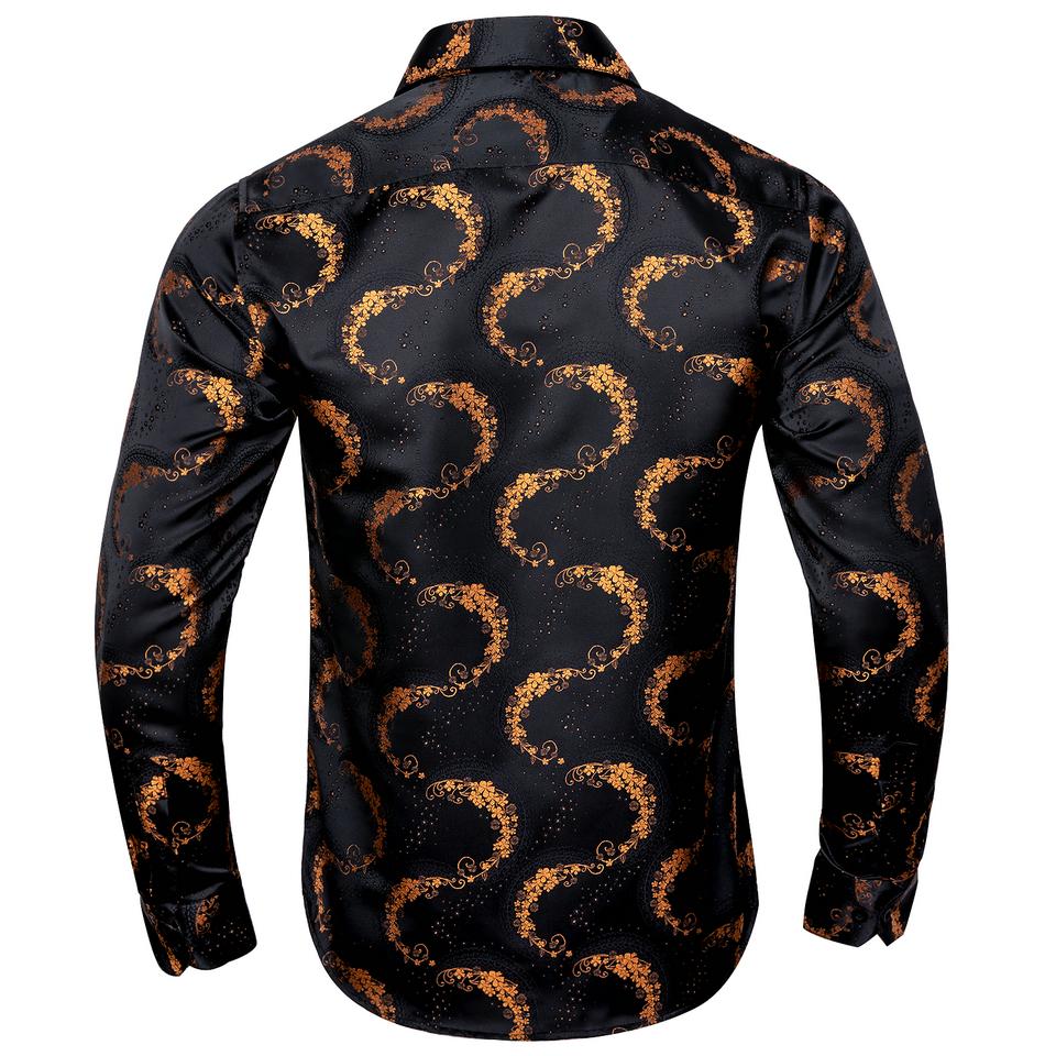 Мужская модная классическая черно-золотая рубашка с узором пейсли, тканые шелковые рубашки с длинными рукавами Barry.Wang, мужская одежда