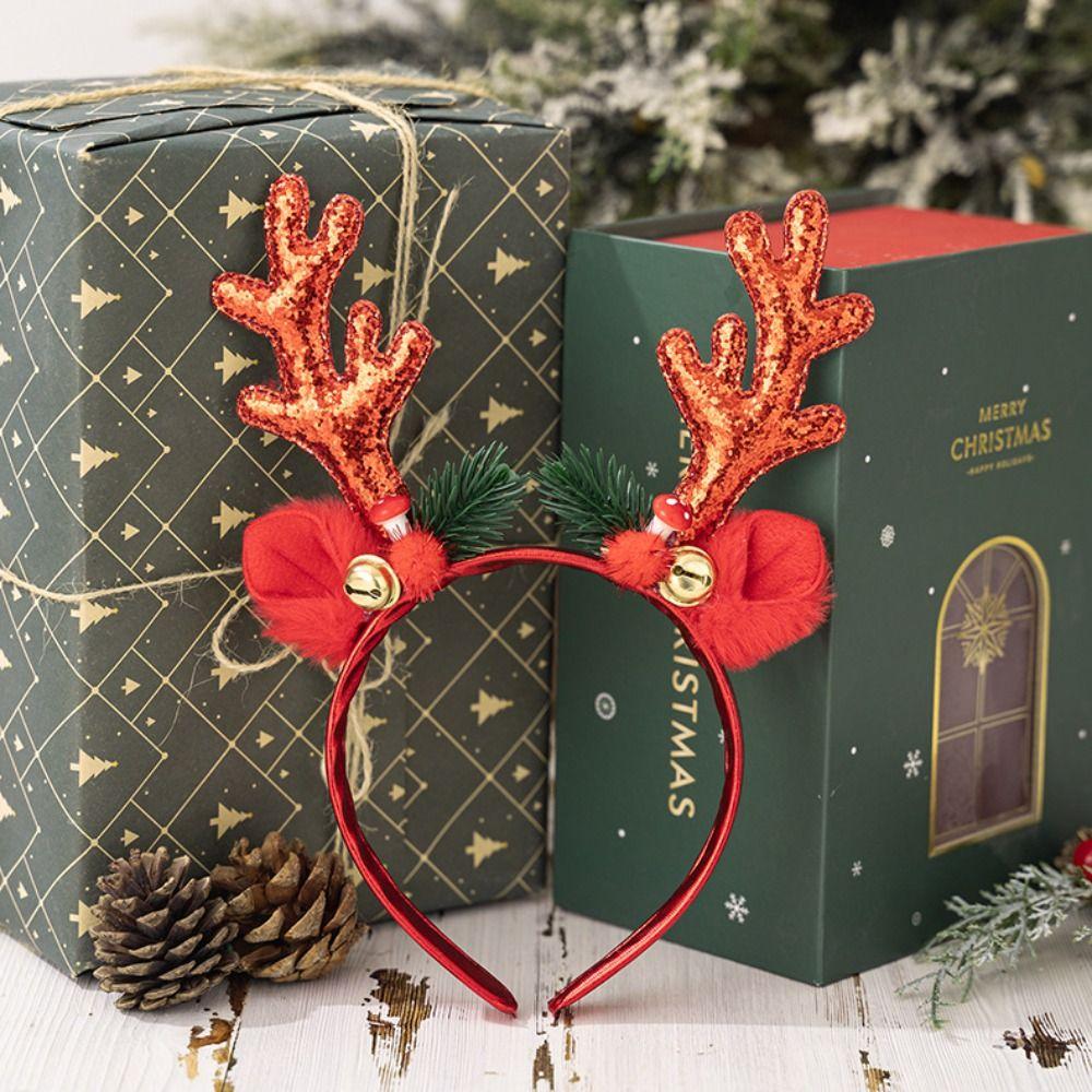 Ободок с оленьими рогами, рога, колокольчик, рождественский ободок с рогами, новый рождественский обруч для волос 2025