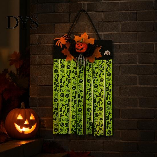 Non-woven Fabric Holiday Wall Decoration Halloween Rag Flag Banner, Pumpkin Maple Leaf Flower Ribbon Hanging Tassel for Home Entrance Decor, Farmhouse