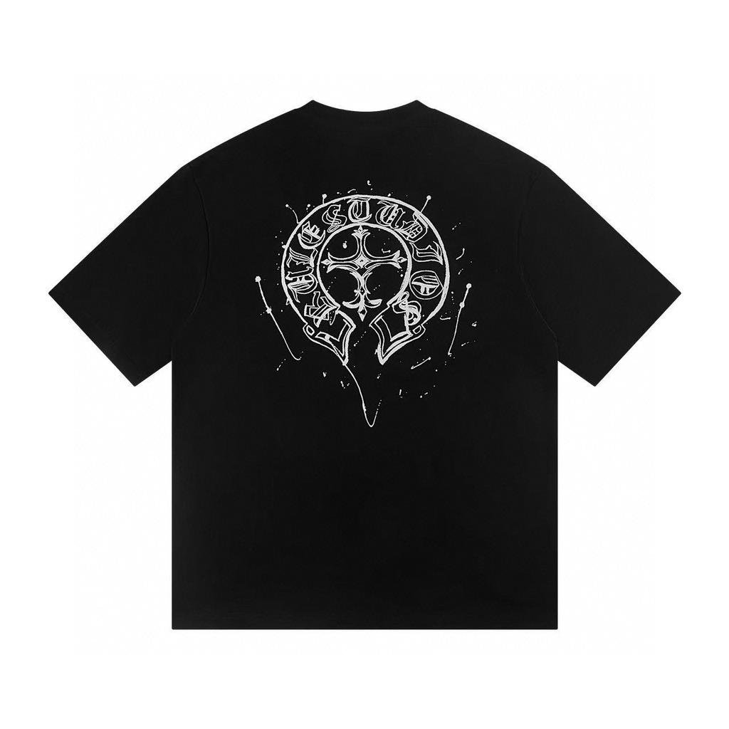 W387 CHROME HEARTS 2025 Summer New High Quality Cotton Round Neck Loose Large Size T-shirt Couple T-shirt