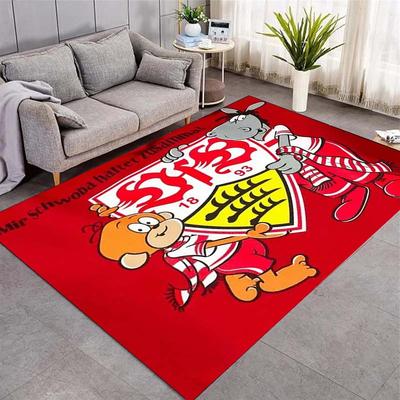 Soccer Club Mascot Cartoon Character Crest Print Area Rug Football Fan Non‑Slip Rectangular Floor Mat Sports Home Decor for Gaming Room Living Bedroom