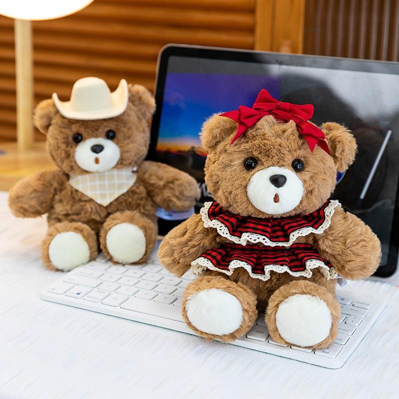 Soft Plush Teddy Bear With Skirt Dress Girls Birthday Gift Desk Decor 15cm PP Cotton Stuffed Animal Toy
