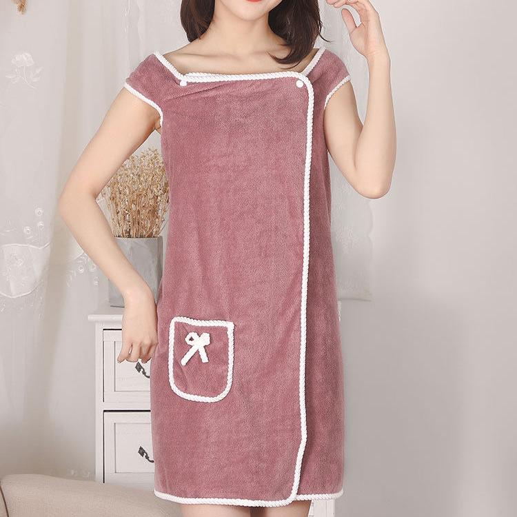 WTEMPO Многофункциональное женское дорожное повседневное банное полотенце, мягкий впитывающий халат, банный халат с карманом и бантом, пляжные полотенца