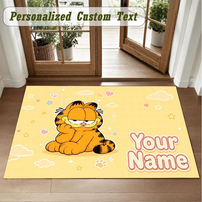 Crystal Velvet Square Rug Custom NameGarfield Pattern Non Slip Home Floor Decor Rug