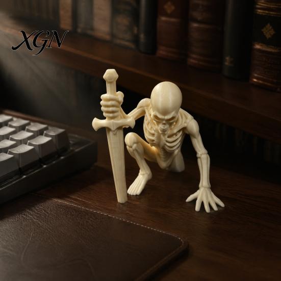 Mysterious Room Ornament 3D Printed Skeleton Figurine with Swords, Creative Desktop Ornament, Gifts for Friends Swords Statue Home Office Halloween