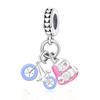 925 Silver Octopus Beads Snake Bracelet with Heart Dangle Charm Pink Pendant Gift for Her