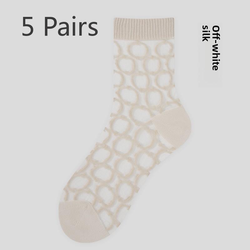 5 Pairs Girls Small Fresh Ring Glass Stockings Children's Summer Hollow Hollow Mesh Breathable Crystal Pile Socks