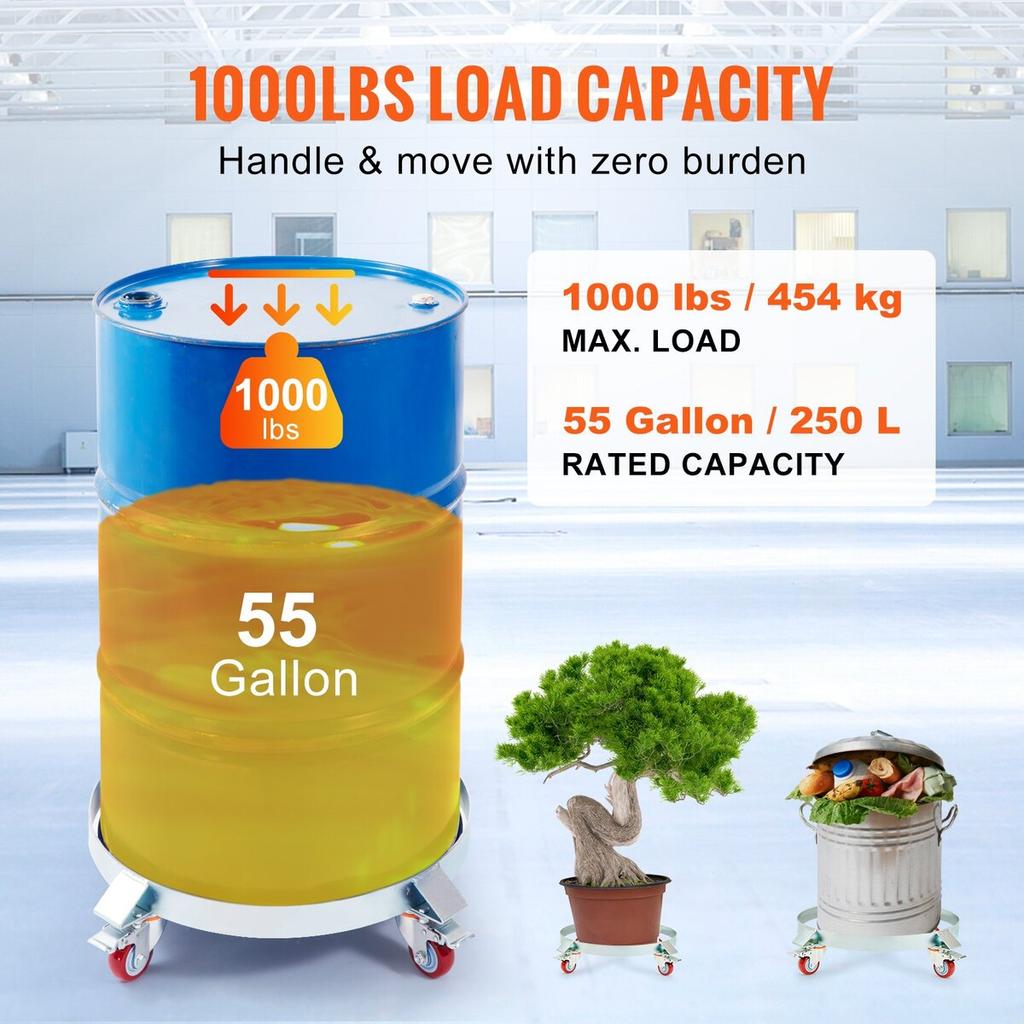 55 Gallon Heavy Duty Drum Dolly, 1000lbs Load Capacity, Barrel Dolly Cart Drum Caddy, Non Tipping Hand Truck Capacity Dollies with Steel Frame 4