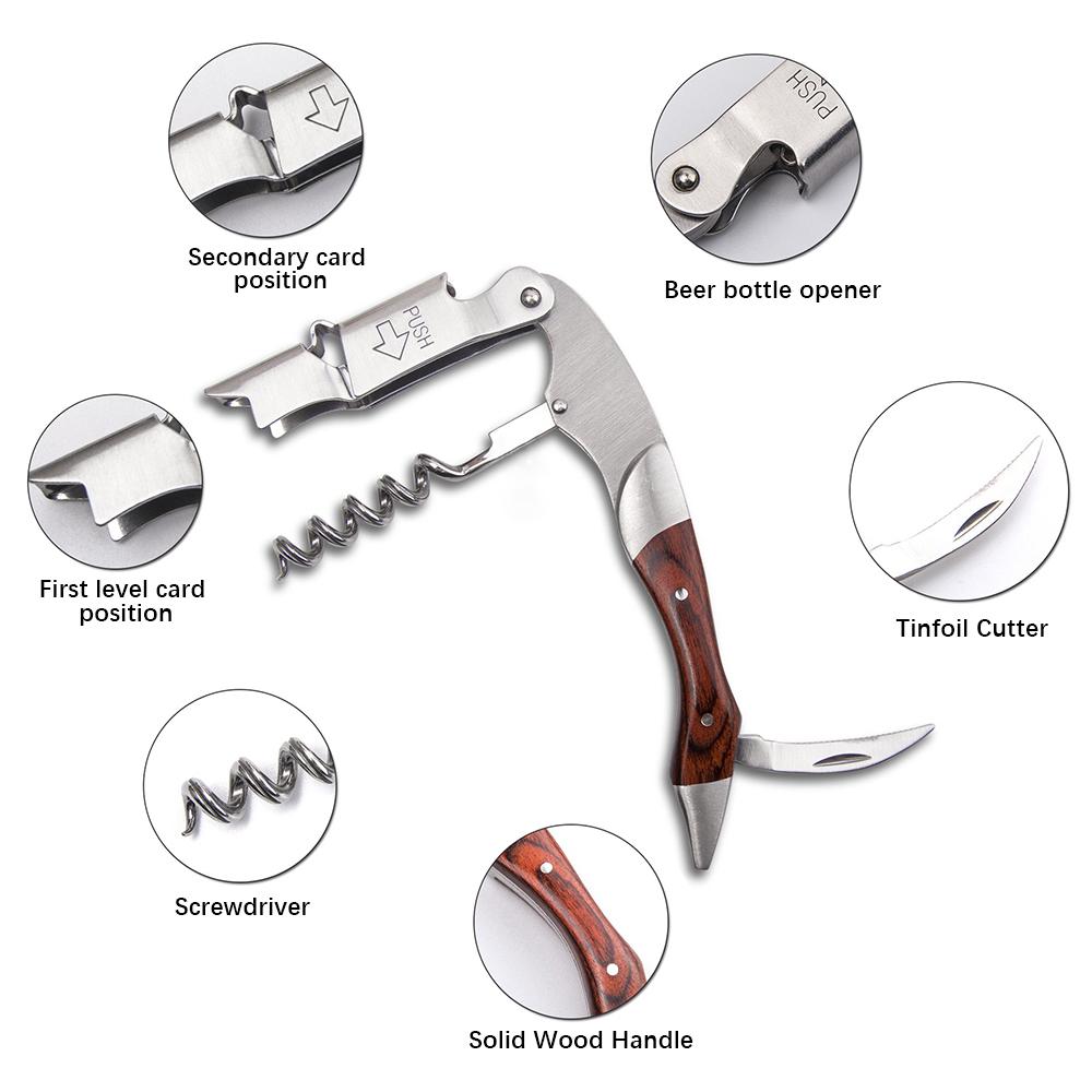 Персонализированный штопор для официантов, открывалка для бутылок вина и пива, деревянная открывалка для пробок, нержавеющая сталь, гравировка имени получателя