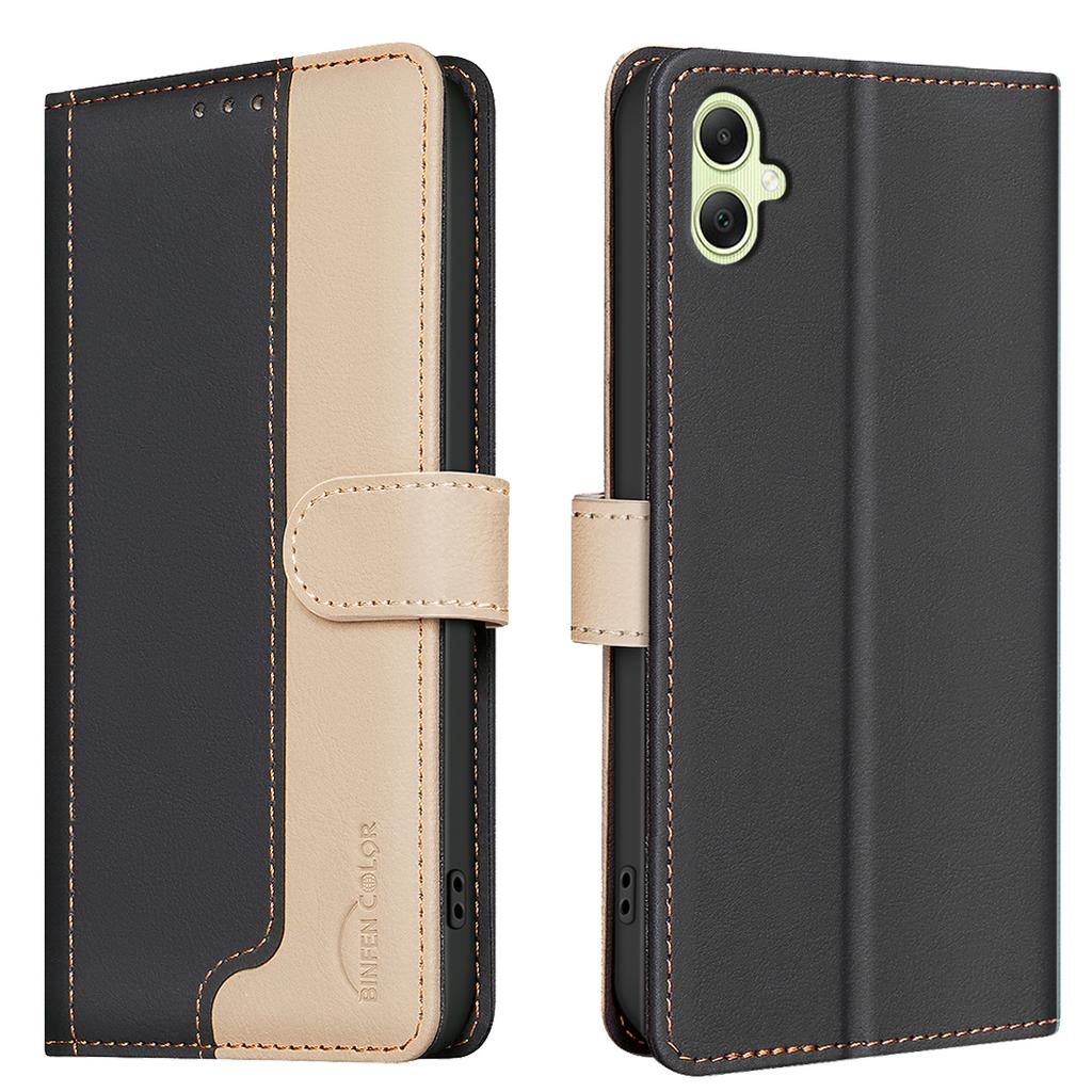BINFEN COLOR BF33 For Samsung Galaxy F06 5G/M06 5G Leather Case Splicing Color RFID Blocking Wallet Stand Phone Cover