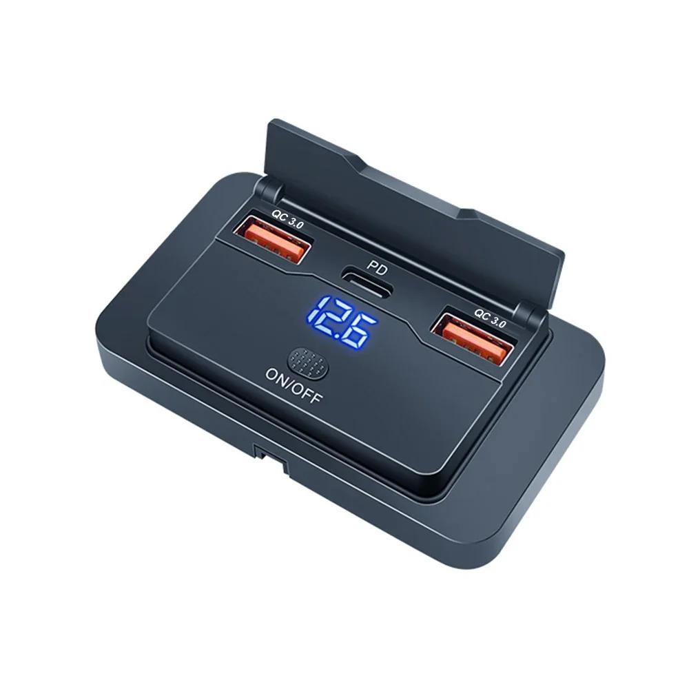 Розетка автомобильного зарядного устройства 12В-24В PD 30Вт и QC 3.0 18Вт USB C с двумя портами, панель гнезда быстрой зарядки с кнопочным переключателем для RV, лодки, автомобиля