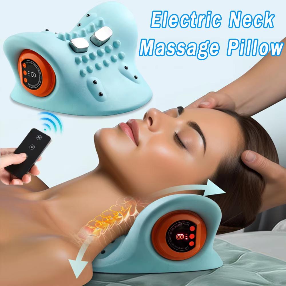 Electric Neck Massager Pulse Neck Stretcher Cervical Traction Relax Heat Cervical Pillow Massage Shoulder Spine Correction