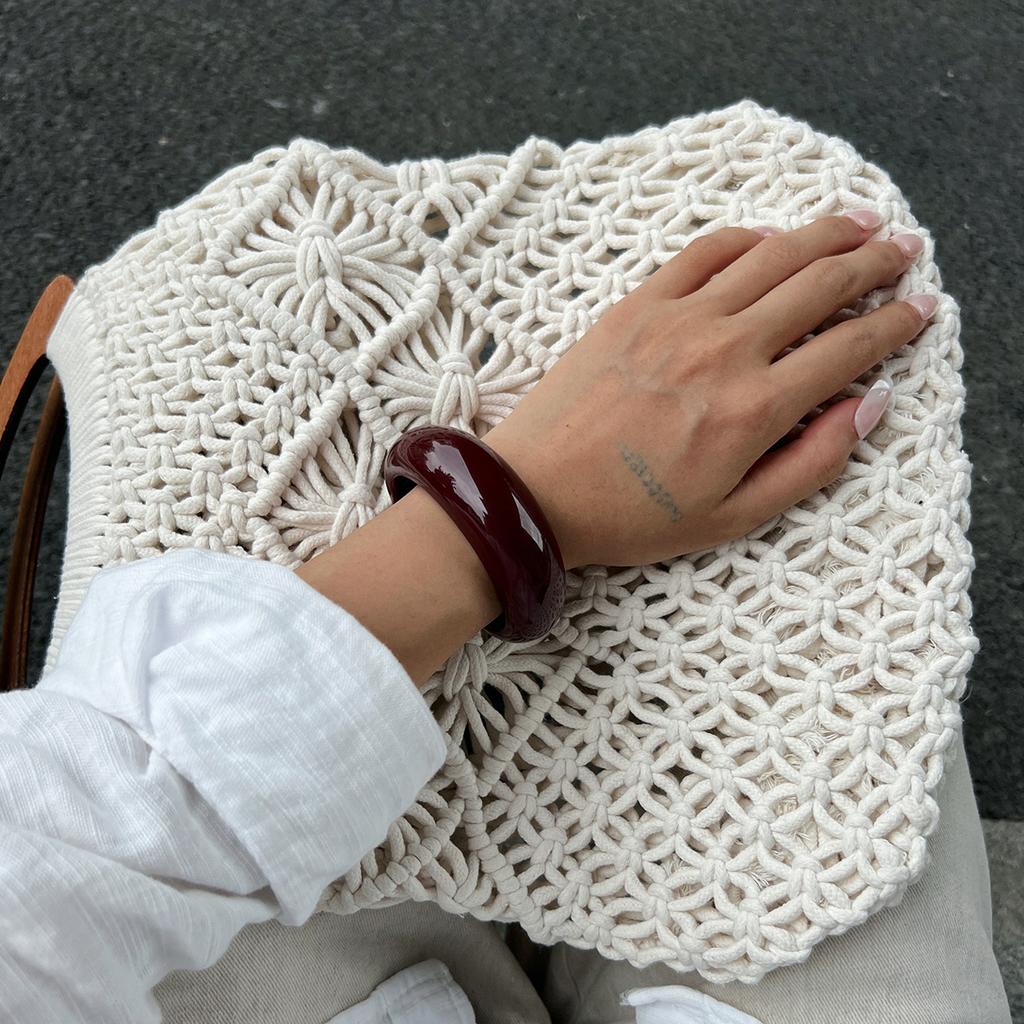 Street Style French Retro Round Smooth Open Bracelet Design Resin Ring