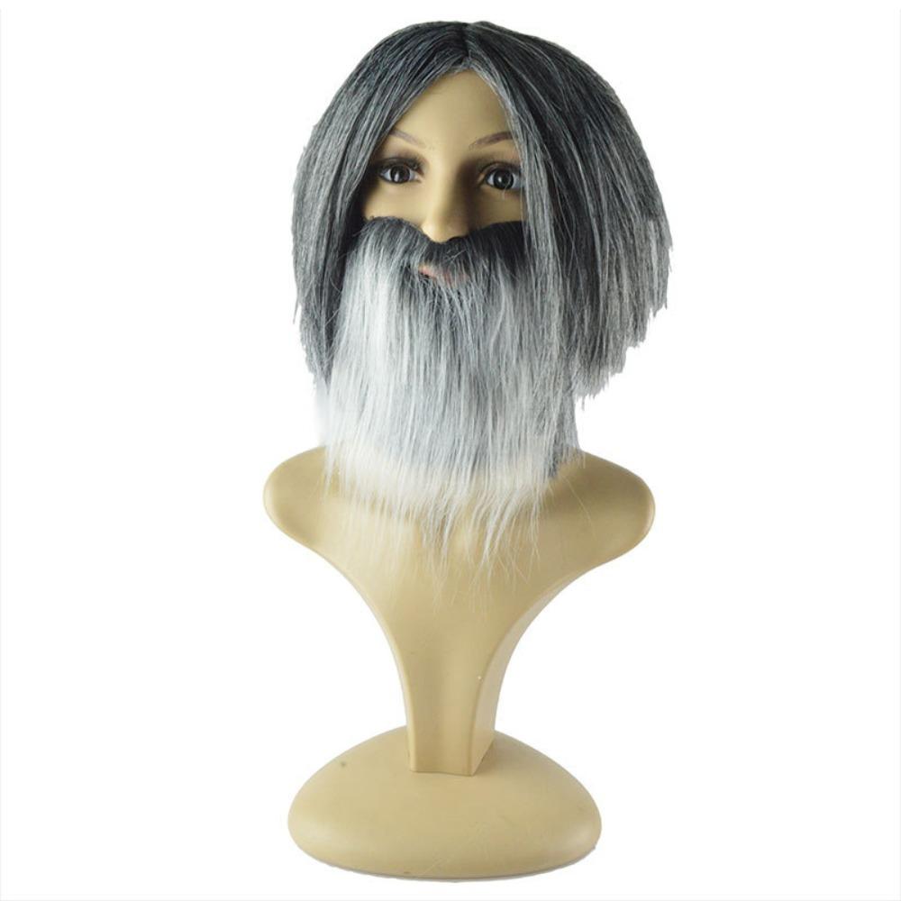 Gray Old Man Wig Beard Funny Halloween Cosplay Wig Wizard Wig Beard Makeup Party