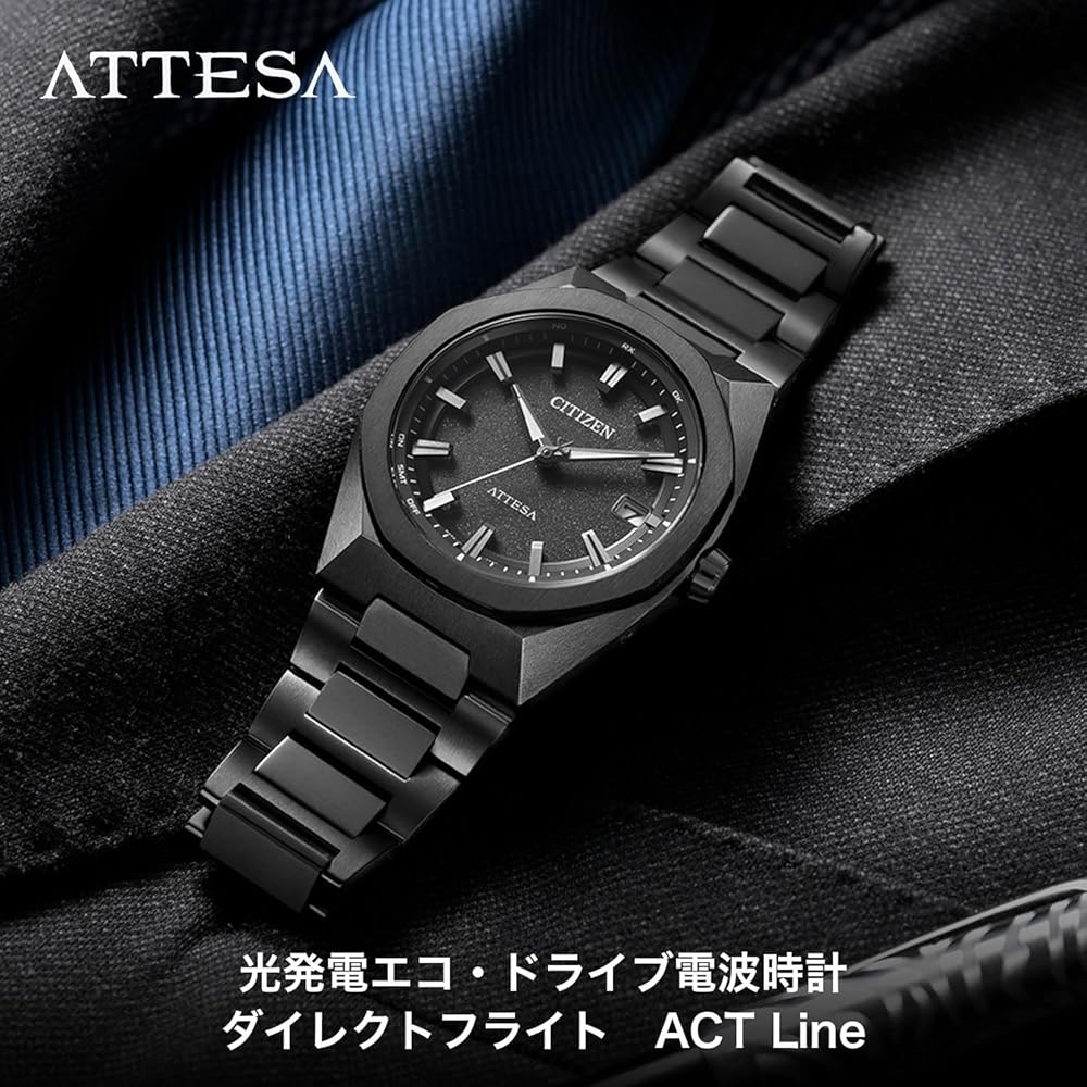 Мужские часы Citizen Attesa Eco-Drive на солнечной батарее Черный титан 3 стрелки Водонепроницаемые Аналоговые Сапфировое стекло