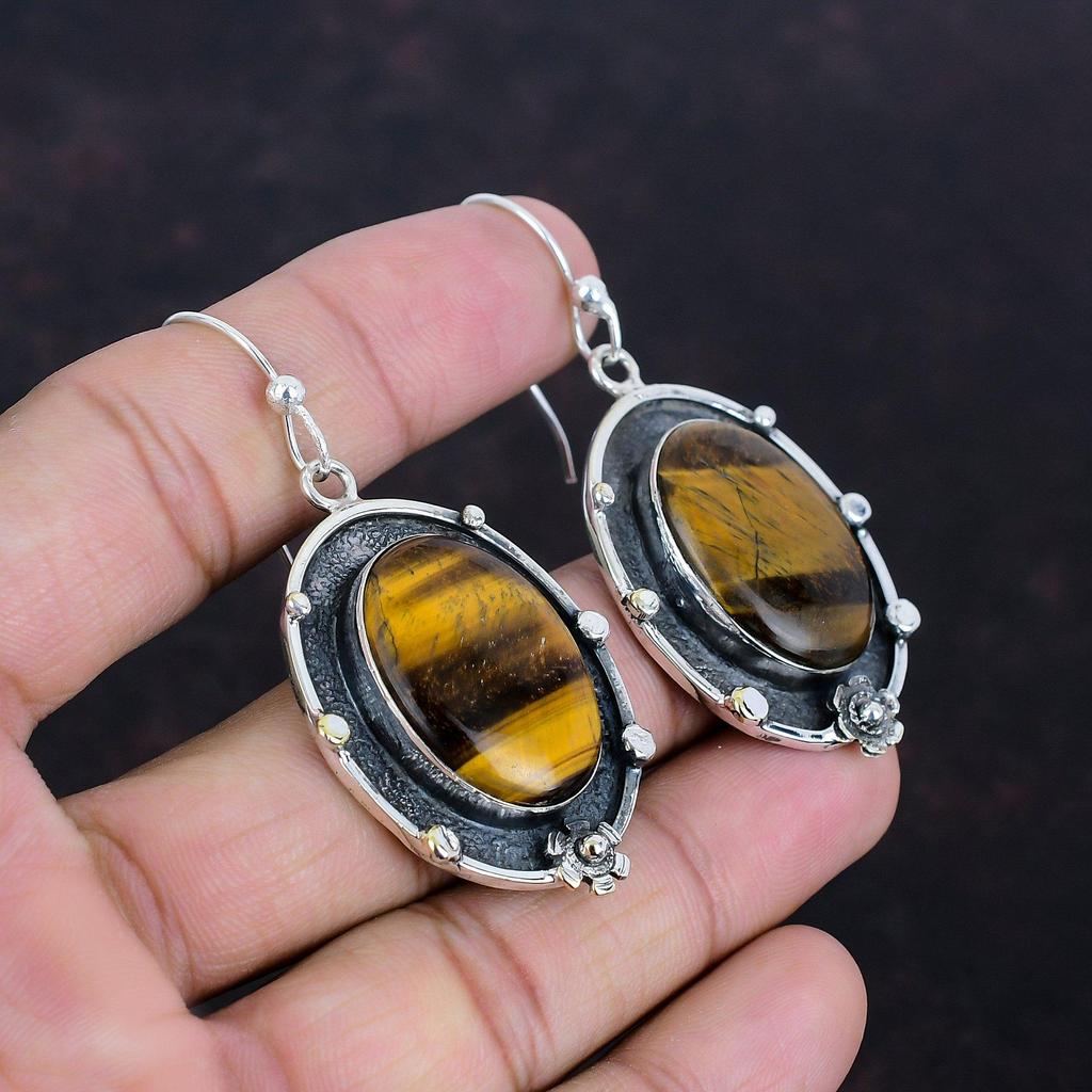 Серьги из тигрового глаза, ювелирные изделия ручной работы, серьги из настоящего драгоценного камня, серебряные серьги 925 пробы, ювелирные изделия с камнями по рождению, потрясающие серьги-подвески, подарок для нее