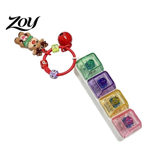 Clicky Button Stress Toy Christmas Mechanical Keyboard Fidget Keychain, Push Relief Tactile Feedback Tool with Reindeer Bell Charm, Backpack Accessory