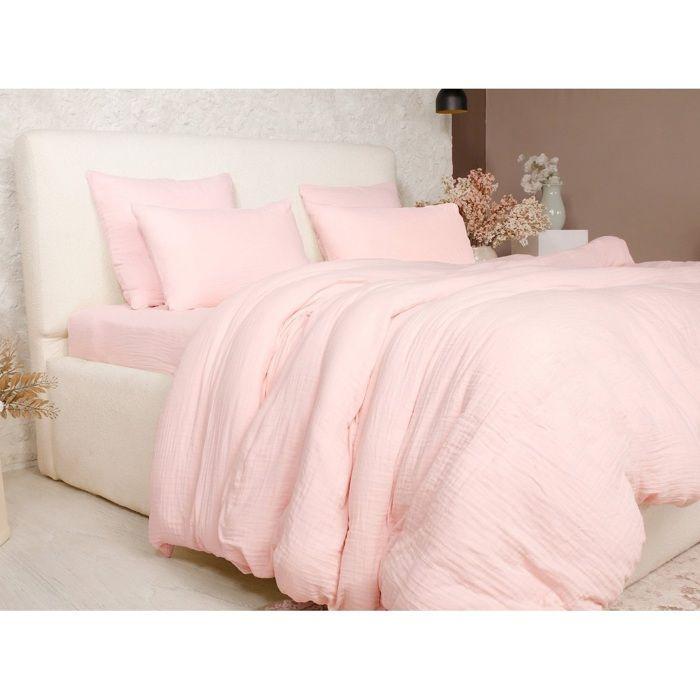 Housse de couette + taies - Douce - 220x240 cm - Gaze de coton lavé - Oeko-Tex - Rose