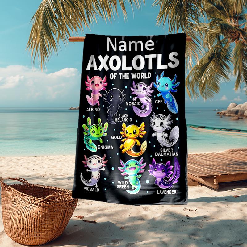 Custom Name Ultra-Soft Beach Towel with Axolotl Theme,Ideal for Pool - Camping, Diving - Perfect Travel Essential, Vibrant Beach Towel.
