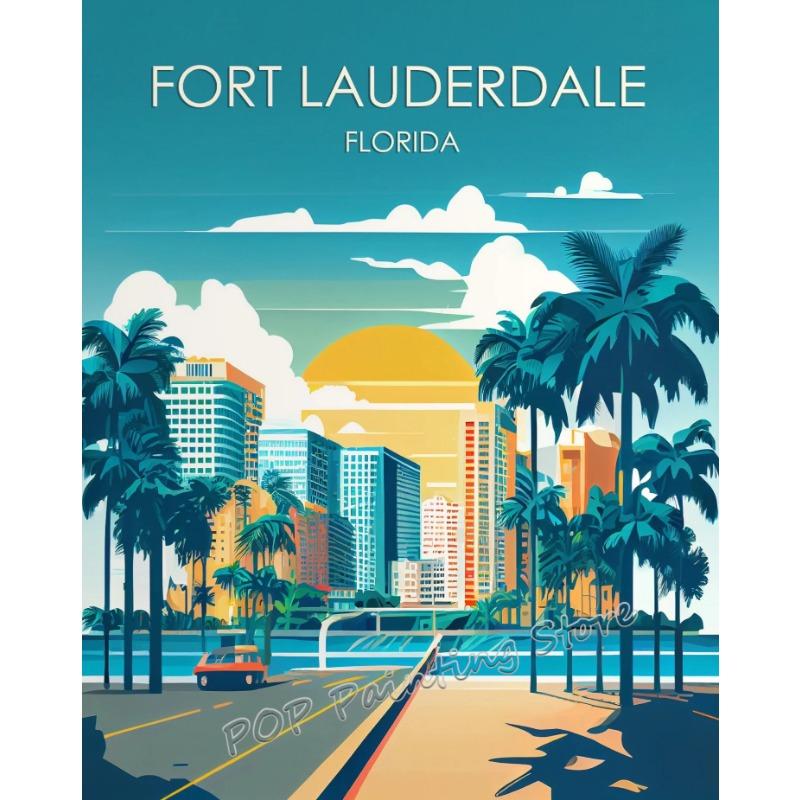 Флорида Ретро Путешествия Холст Принт Настенное Искусство Майами Джексонвилл Набор Винтажных Постеров Мульти-город Минималистичный Декор для Дома Сувенир Подарок