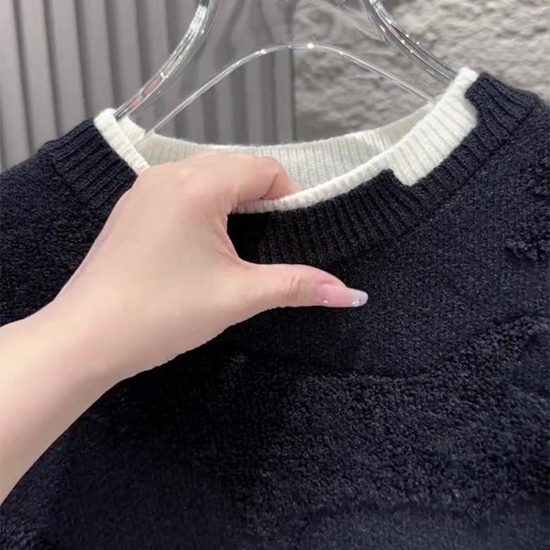 Autumn 2024 Men's Loose Fit Black 3D Print Round Neck Knit Sweater