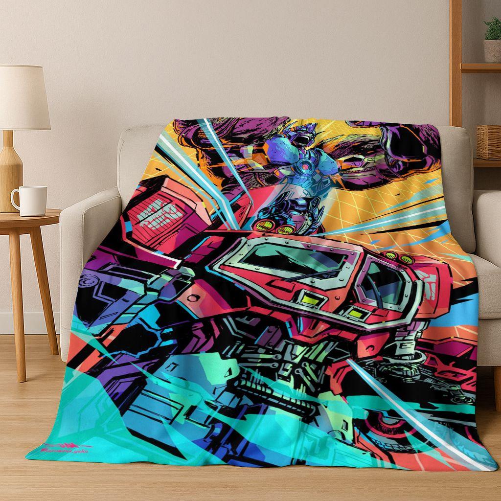 Cartoon T-Transformers Autobots Optimus Prime Flannel Blanket,Warm and Cozy Soft Throw Blanket for Home Bedroom Bed Sofa Cover