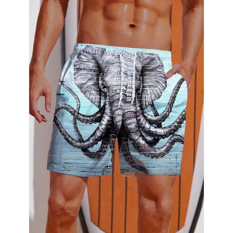 Летние 3D-печатные шорты с принтом Укиё-э «Свирепый дракон» для мужчин, Board shorts, Плавки, На шнурке, Дышащие, Короткие