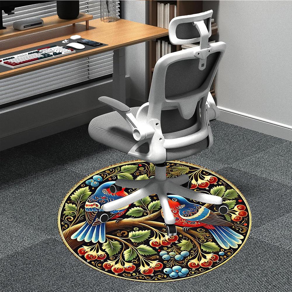 1pc Ornate Birds Carpet, Round Non Slip Durable Large Size Office Carpet, Suitable for Office